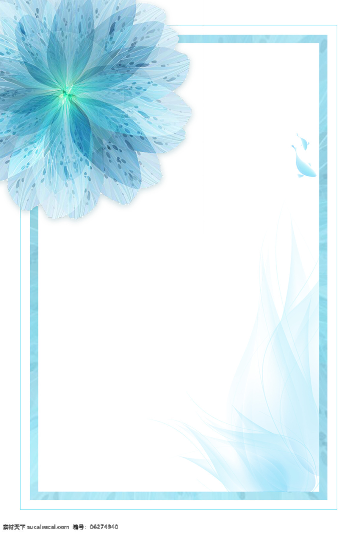 清新 蓝色 花瓣 边框 花 线条 海报 装饰 背景