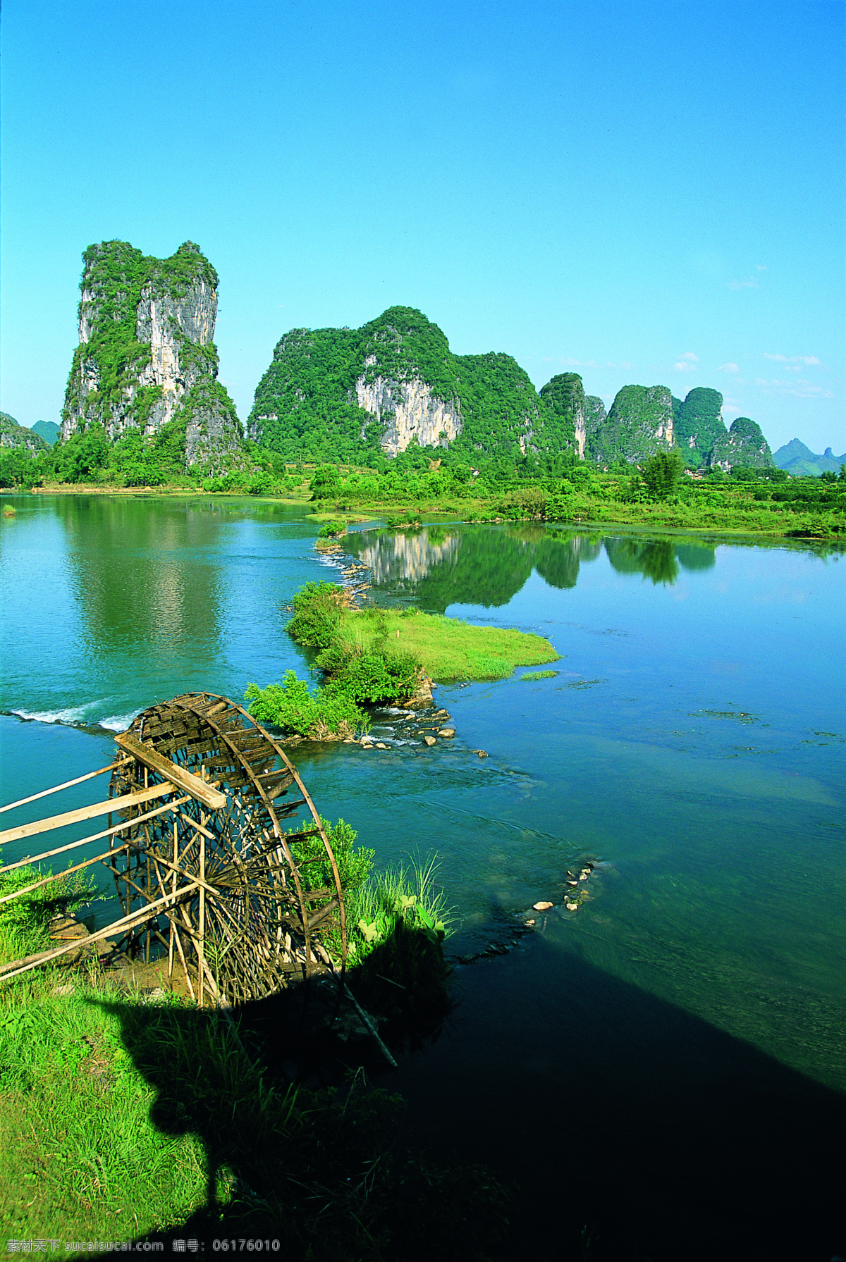 旅游景区 背景 素材图片 高山 青山绿水 水车 河流 河水 自然风光 景观 山水风景 风景图片