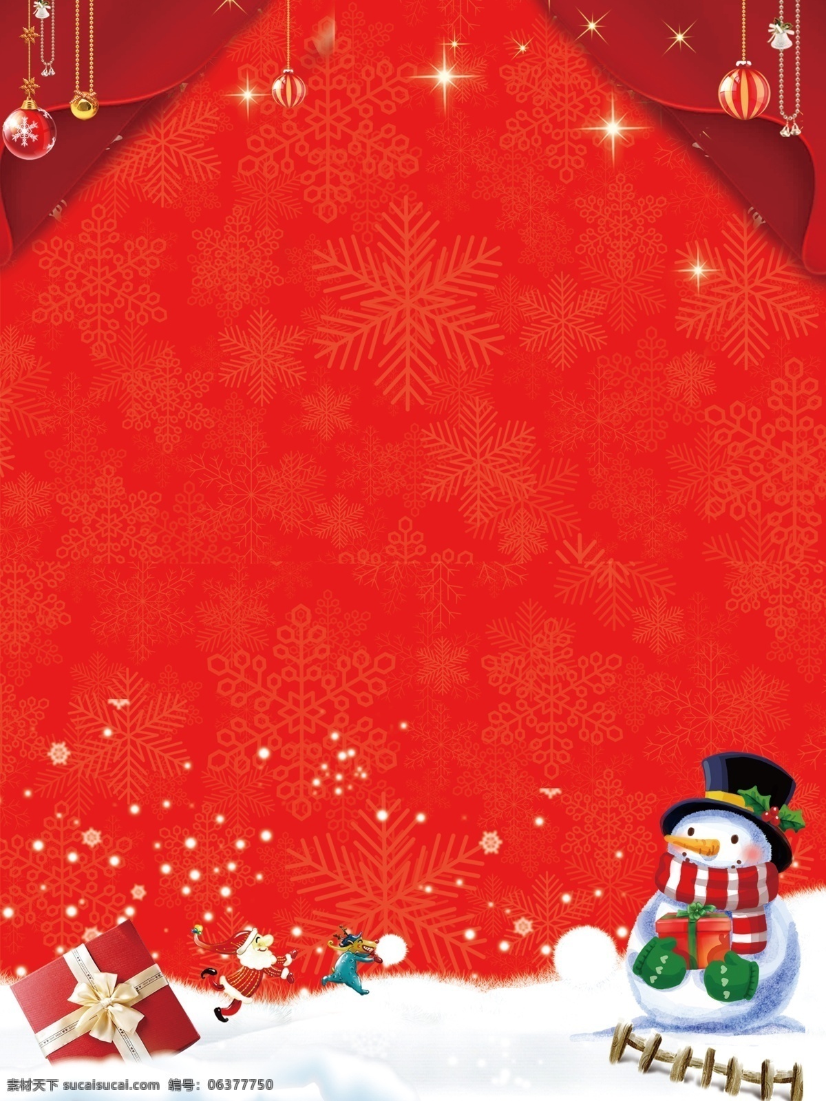 红色 圣诞节 雪人 背景 雪地 雪花 礼物 雪人背景 圣诞节背景 圣诞球 圣诞节素材
