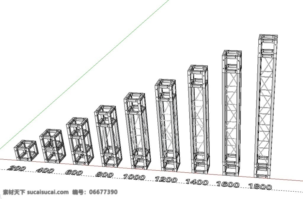 方管桁架 skp文件 200断面 各种实际长度 便于舞台 展览 展示 快速建模 3d设计 展示模型 skp