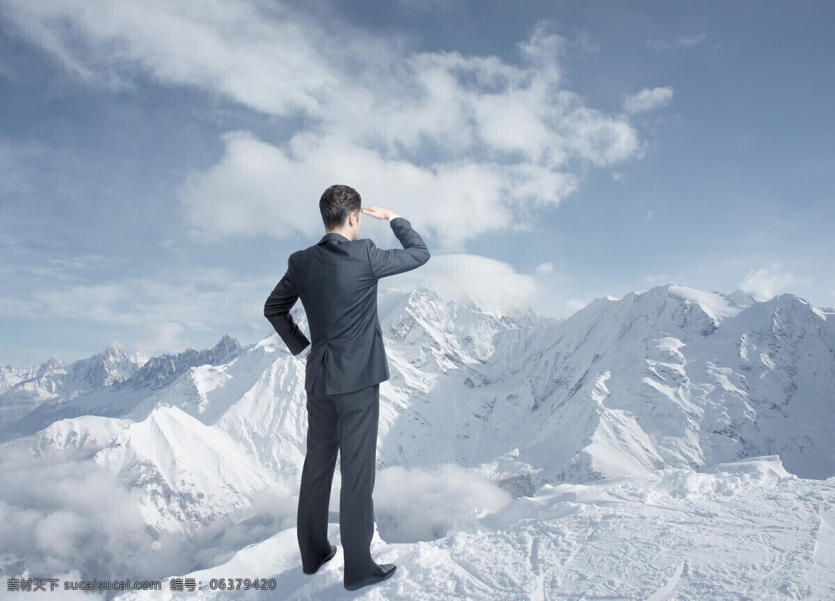 成功男士 雪山 山地 山顶 眺望 高瞻远瞩 领导 男人 男性 上班族 职业人物 人物图库