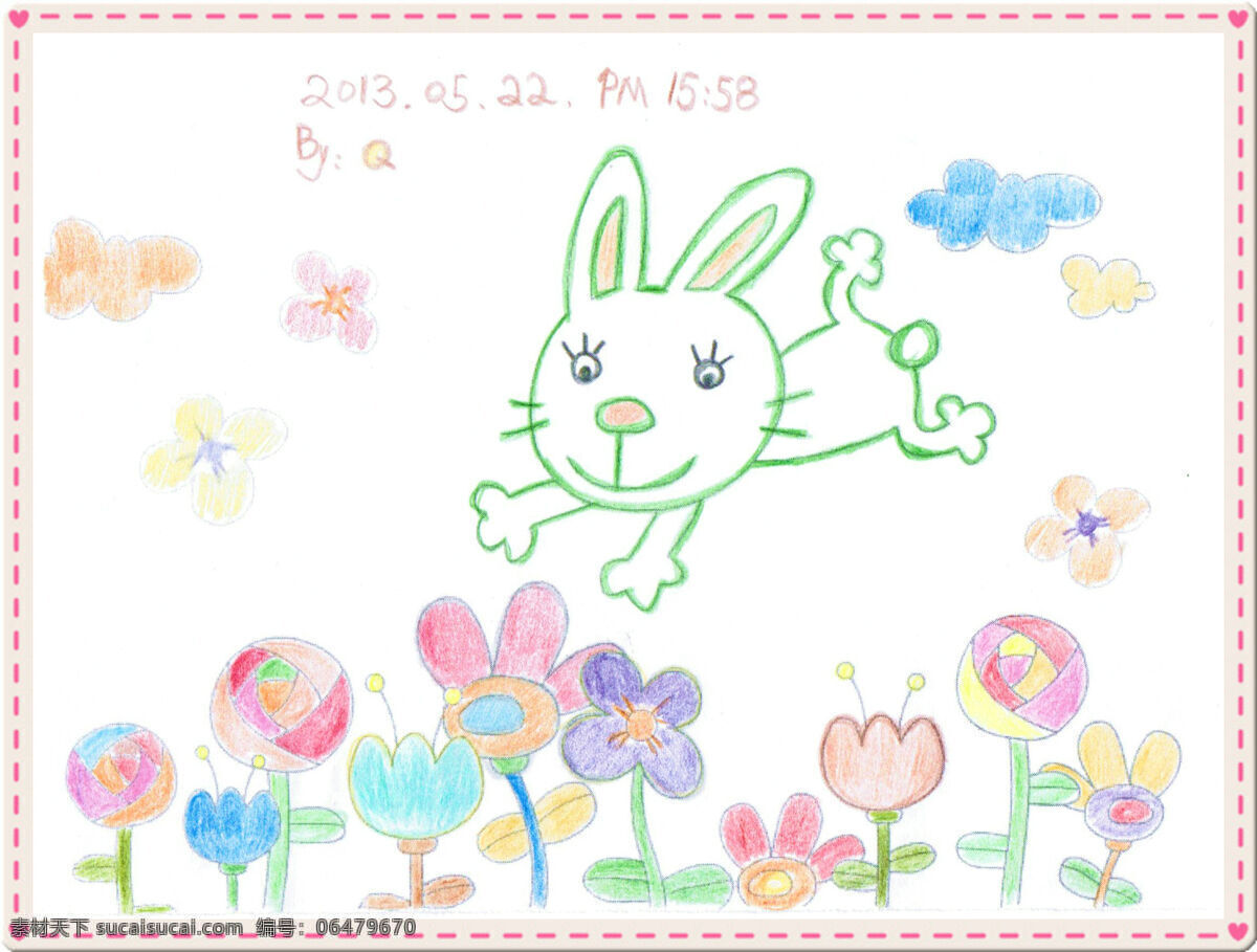 彩色 花朵 卡通 手绘 兔子 文化艺术 舞蹈音乐 设计素材 模板下载 手绘兔子花朵 云朵