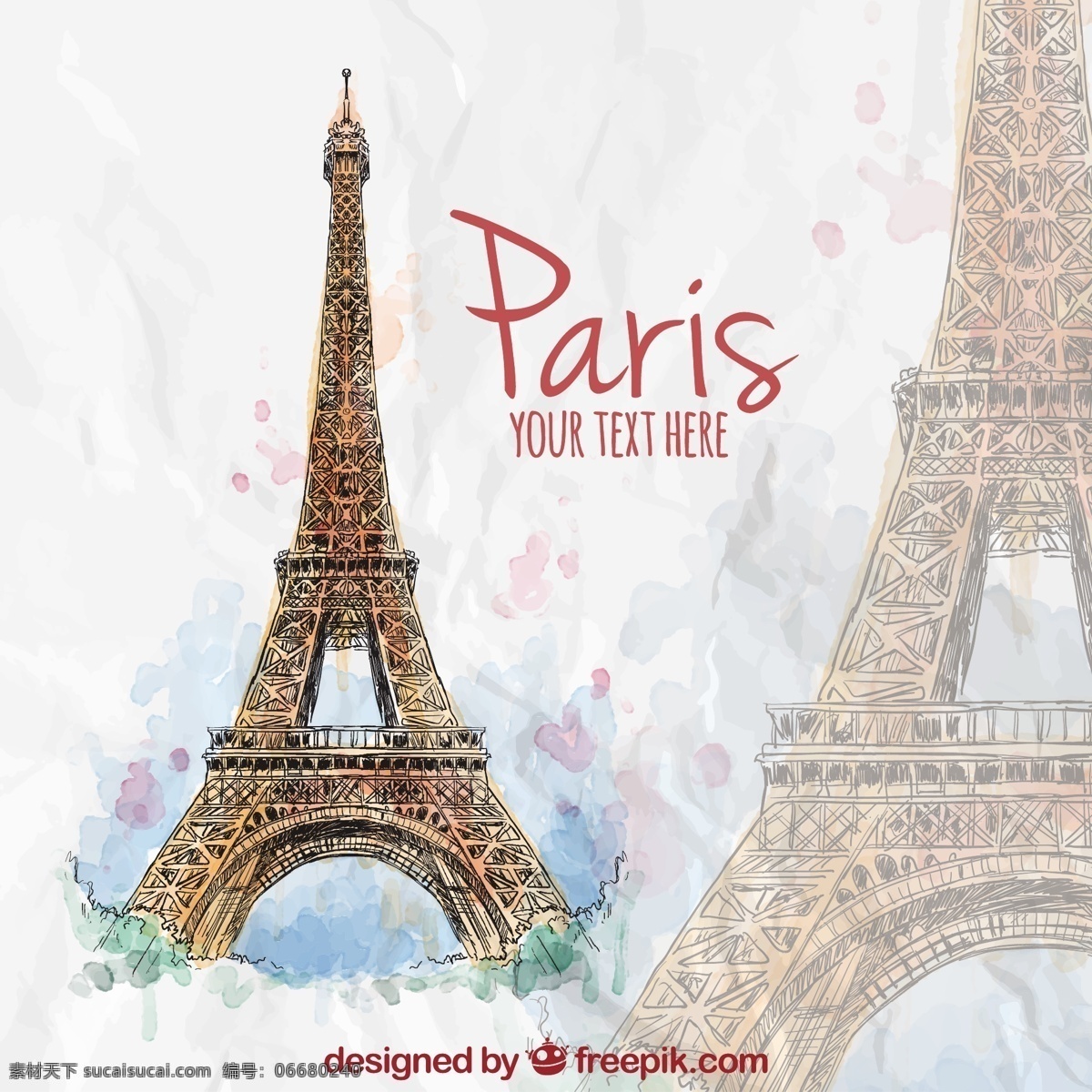 手绘 埃菲尔铁塔 水彩画 一方面 油漆 巴黎 旅游 法国 塔 埃菲尔 法国旅游 纪念碑 手画 画 白色