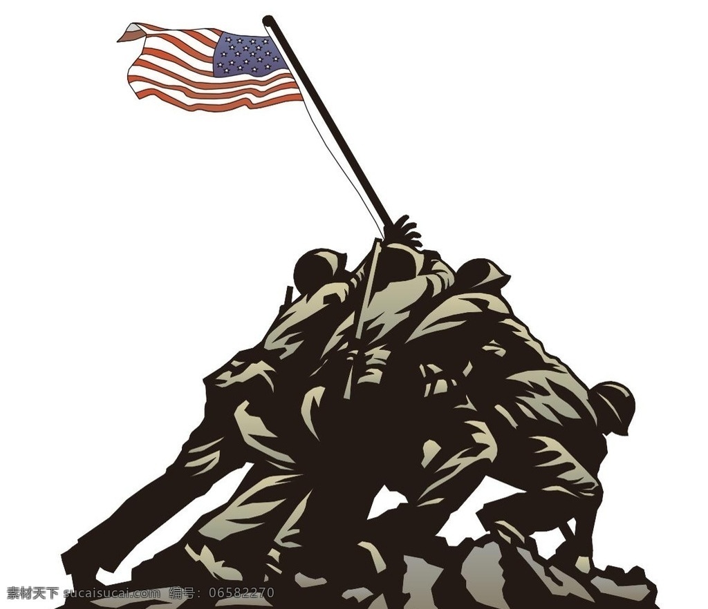 美国士兵雕塑 雕塑 士兵 美国 二战 反法西斯 举旗子 美国国旗 星条旗 america usa 矢量 雕塑矢量 矢量自然景观 自然景观 人文景观