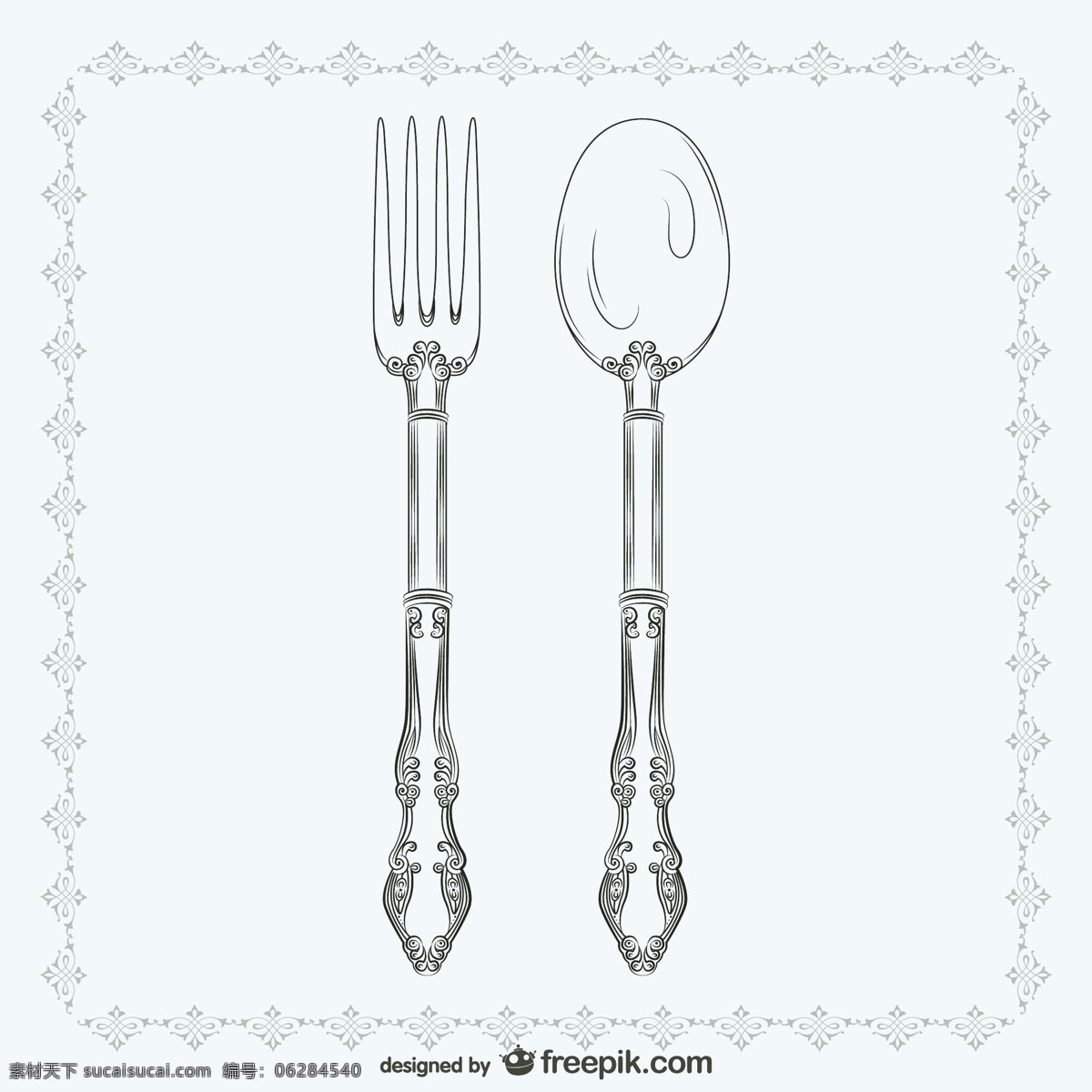 老式 叉子 汤匙 插图 年份 勺子 餐具 白色