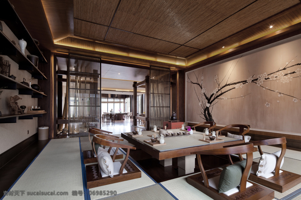 白色灯光 储物柜 方形餐桌 灰色墙壁 客厅 桌椅 简约 方形 吊顶 工装 效果图