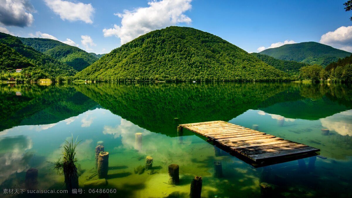 波斯尼亚 黑塞哥维那 山脉 绿色湖泊 河流 山水倒映 自然美景 自然景观 山水风景