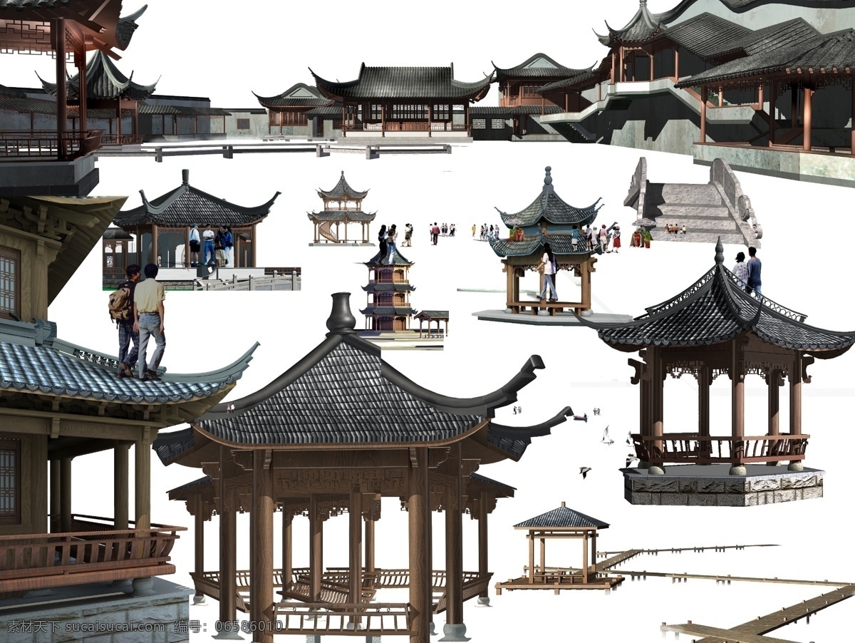 凉亭 假山素材 风景园林 效果图 设计素材 凉亭与假山 园林设计素材 风景 园林设计 分层 源文件