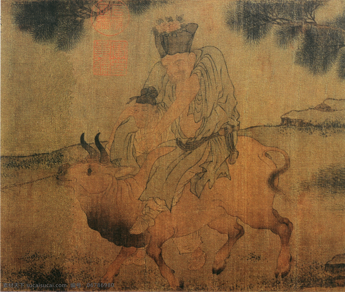 田睃醉归图b 人物画 中国 古画 中国古画 设计素材 人物名画 古典藏画 书画美术 棕色