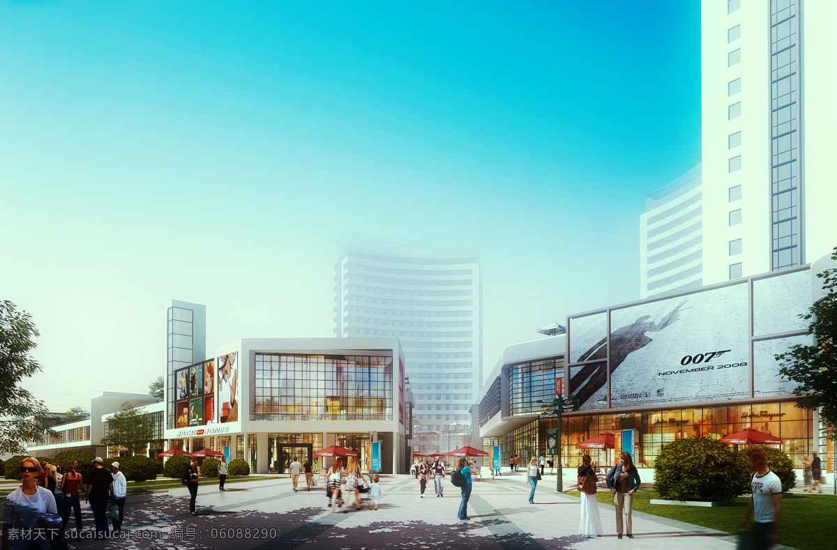 商业 广场 效果图 购物 商铺 店面 沿街 建筑设计 环境设计