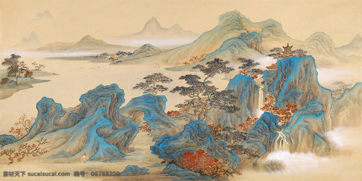 山水 工笔 树 中国风 图案 意境