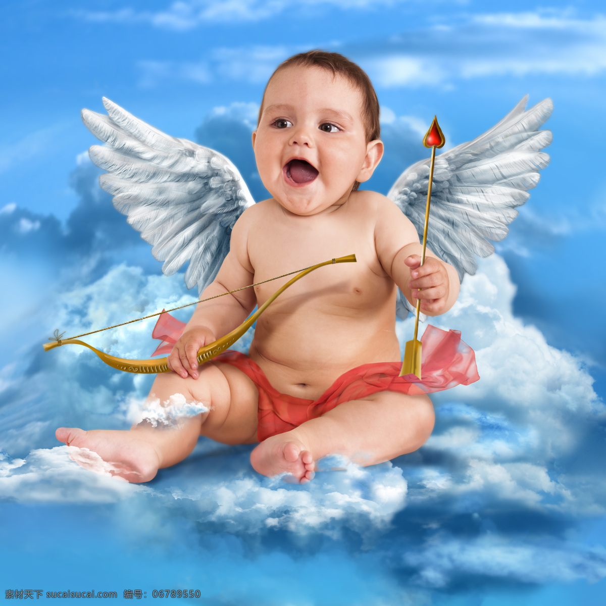 坐在 云彩 中 弓箭 天使 婴儿 宝宝 天空 小天使 婴儿天使 宝宝天使 幼儿 宝贝 娃娃 孩子 可爱 婴儿宝宝设计 儿童幼儿 人物图库