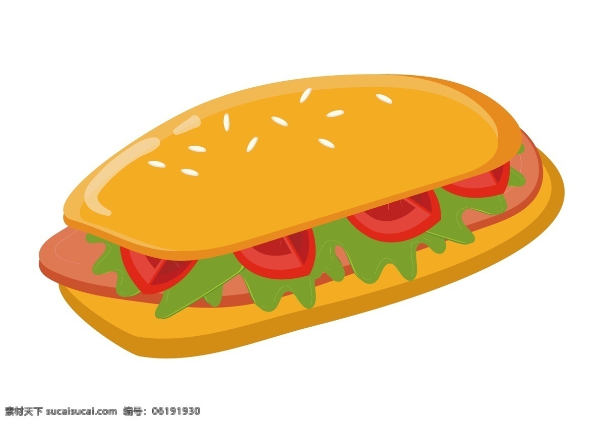美味 小吃 汉堡包 插画 白色的芝麻 卡通插画 小吃插画 食物插画 美食插画 食品插画 汉堡包小吃