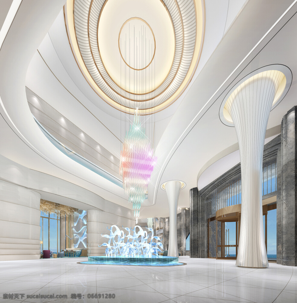 现代 时尚 亮色 酒店 大厅 白色 地板 工装 装修 图 酒店装修 走廊装修 大厅装修 白色柱子 白色地板
