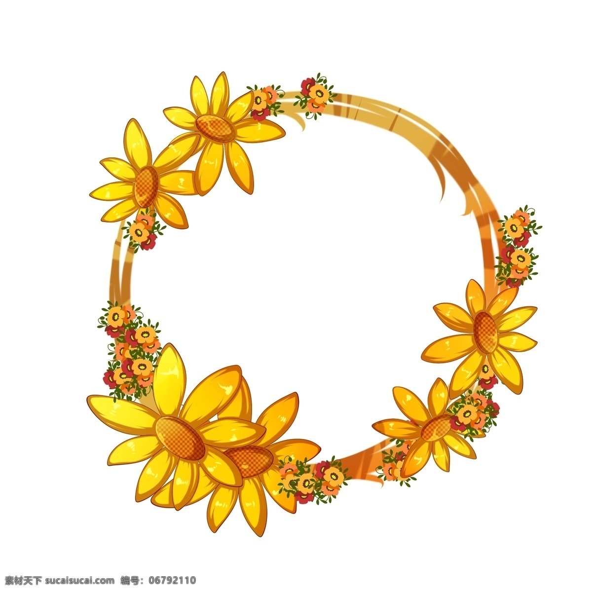 黄色 花环 装饰 插画 黄色的花环 漂亮的花环 创意花环 立体花环 圆形花环 卡通花环 植物花环