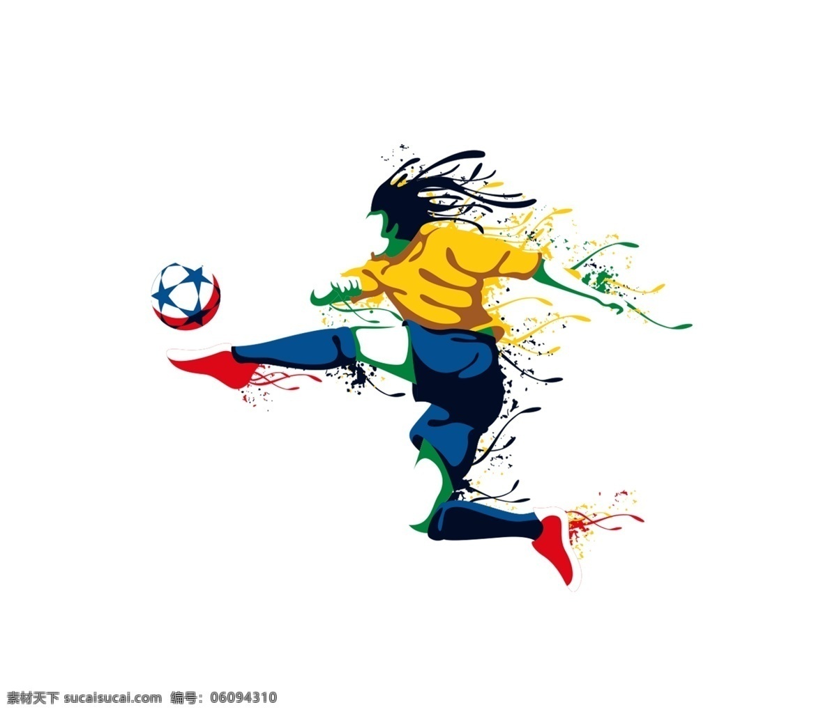 手绘 卡通 踢 足球 人物 装饰 剪影 世界杯 踢足球 水墨 俄罗斯 彩色