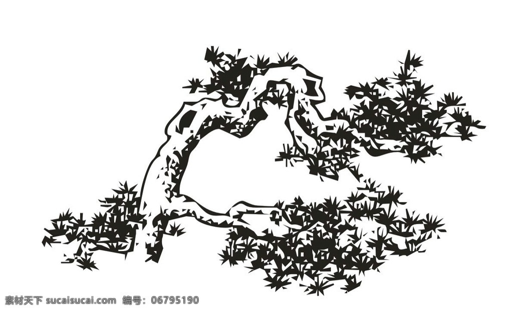 松树 矢量 元素 简笔画 黑白 国画 植物 文化艺术 传统文化