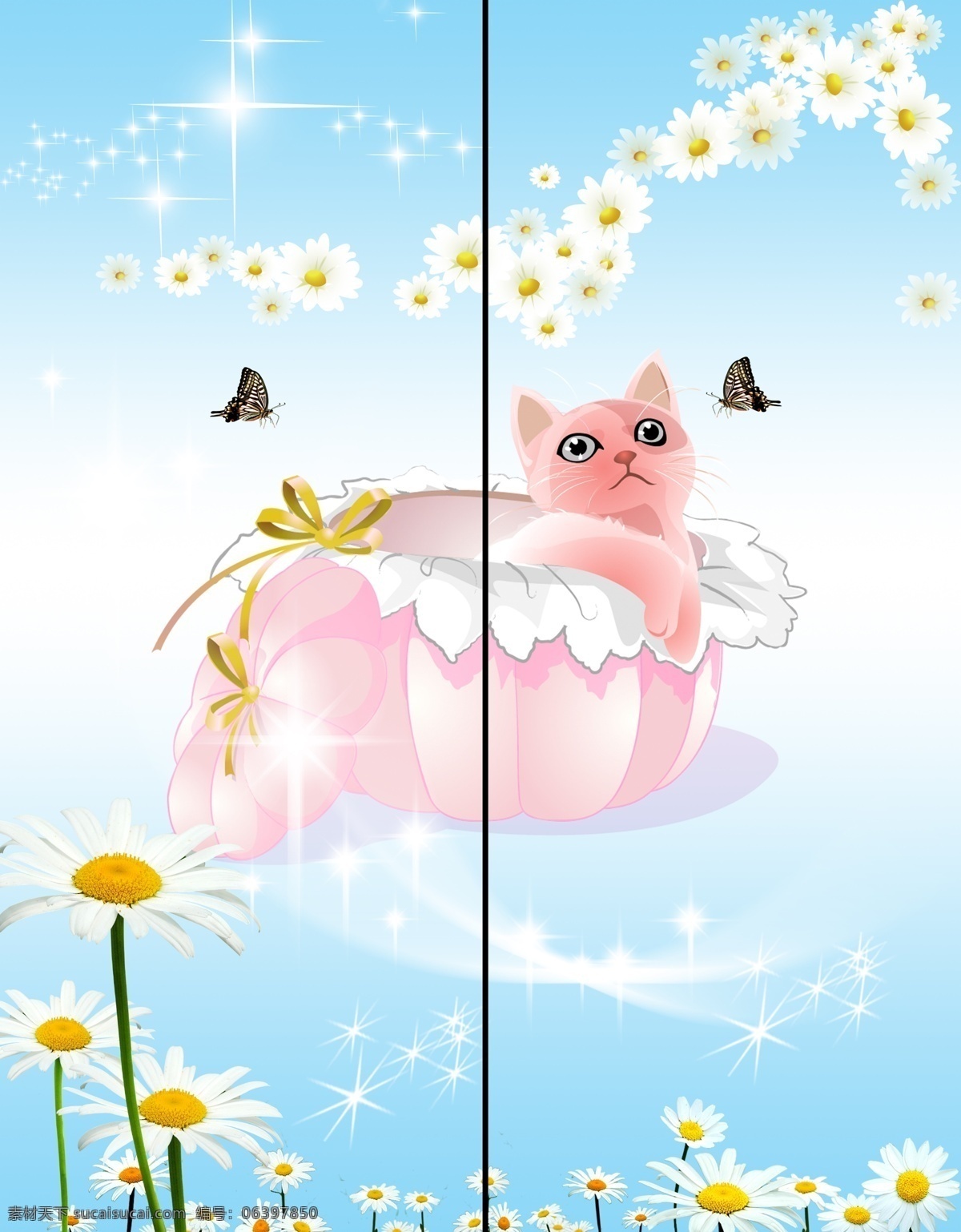 移门 菊花 猫 背景 广告设计模板 蝴蝶 沐浴 星光 移门菊花与猫 移门图案 源文件 家居装饰素材