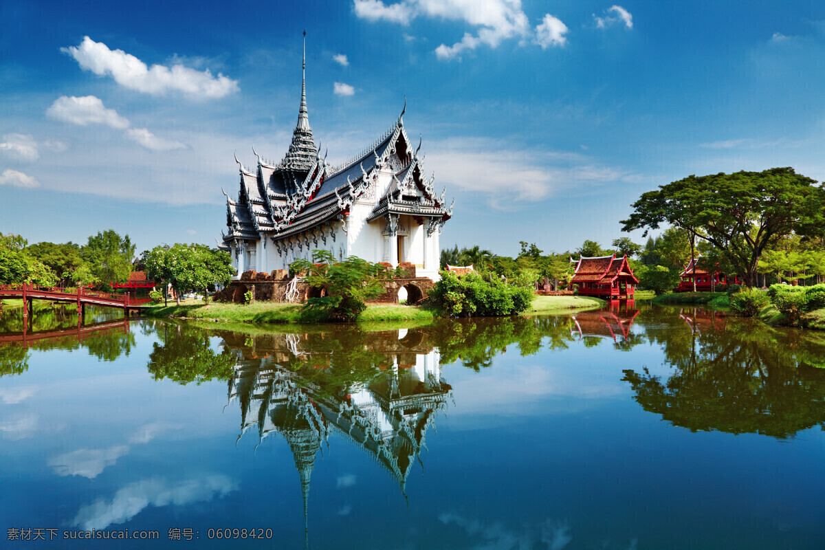 美丽 湖边 景色 蓝天 白云 树 建筑物 公园 旅游胜地 凉停 自然风景 自然景观 黑色