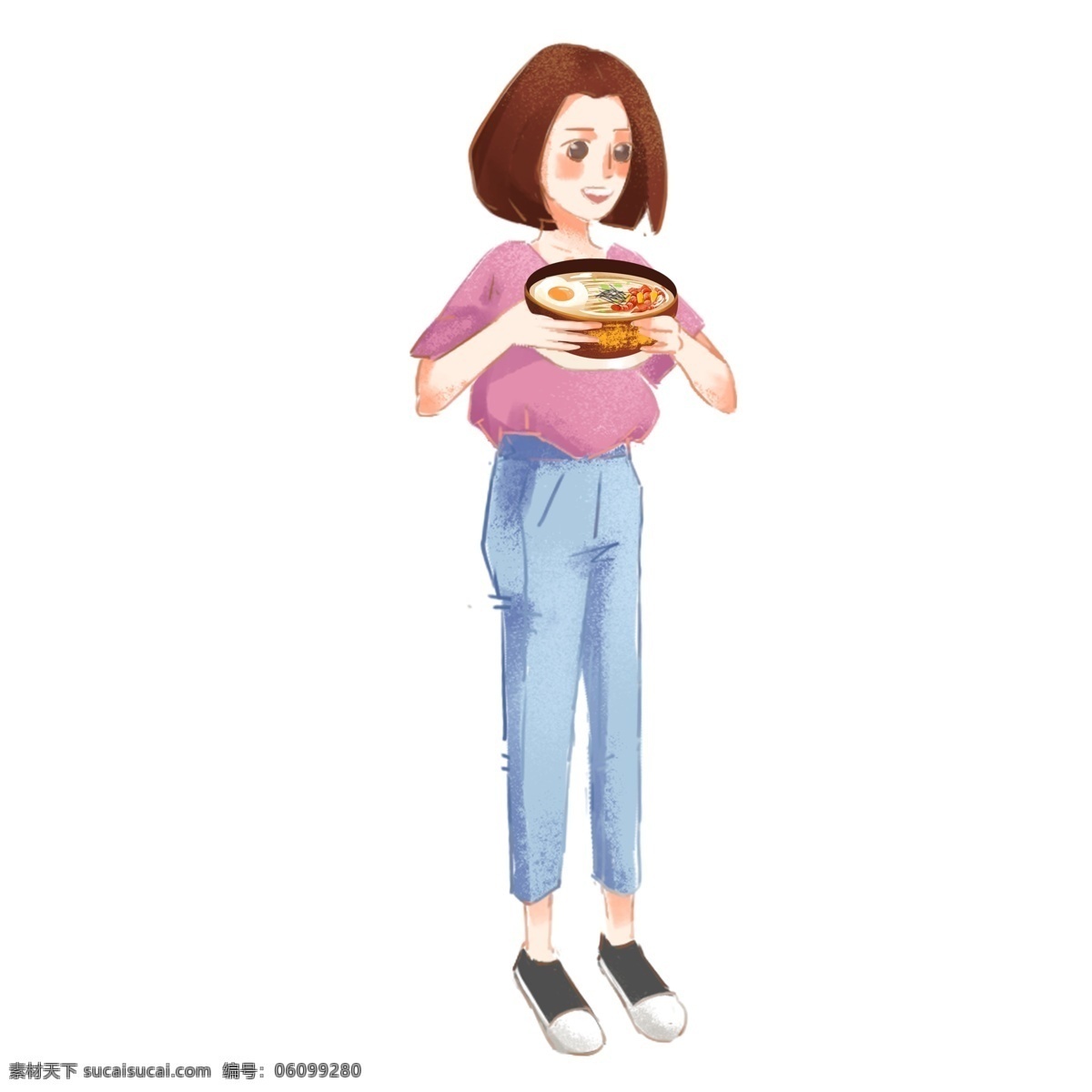 端 食物 女孩 商用 元素 卡通 可爱 人物 插画 小清新女生