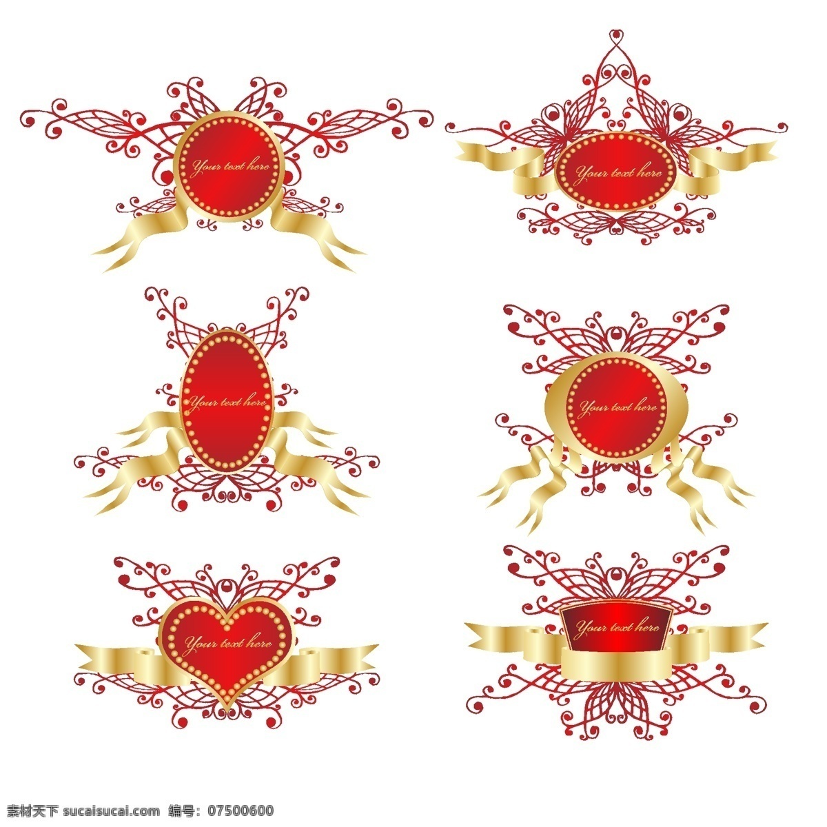 浪漫 徽章 盾牌 丝带 矢量 爱情 格式 金色 情人节 心形 关键字 心型 矢量图 其他矢量图