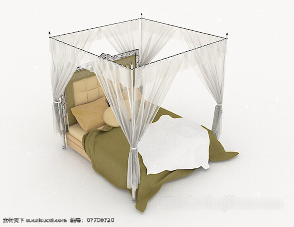 清新 简单 双人床 3d 模型 3d模型下载 3dmax 欧式风格模型 白色