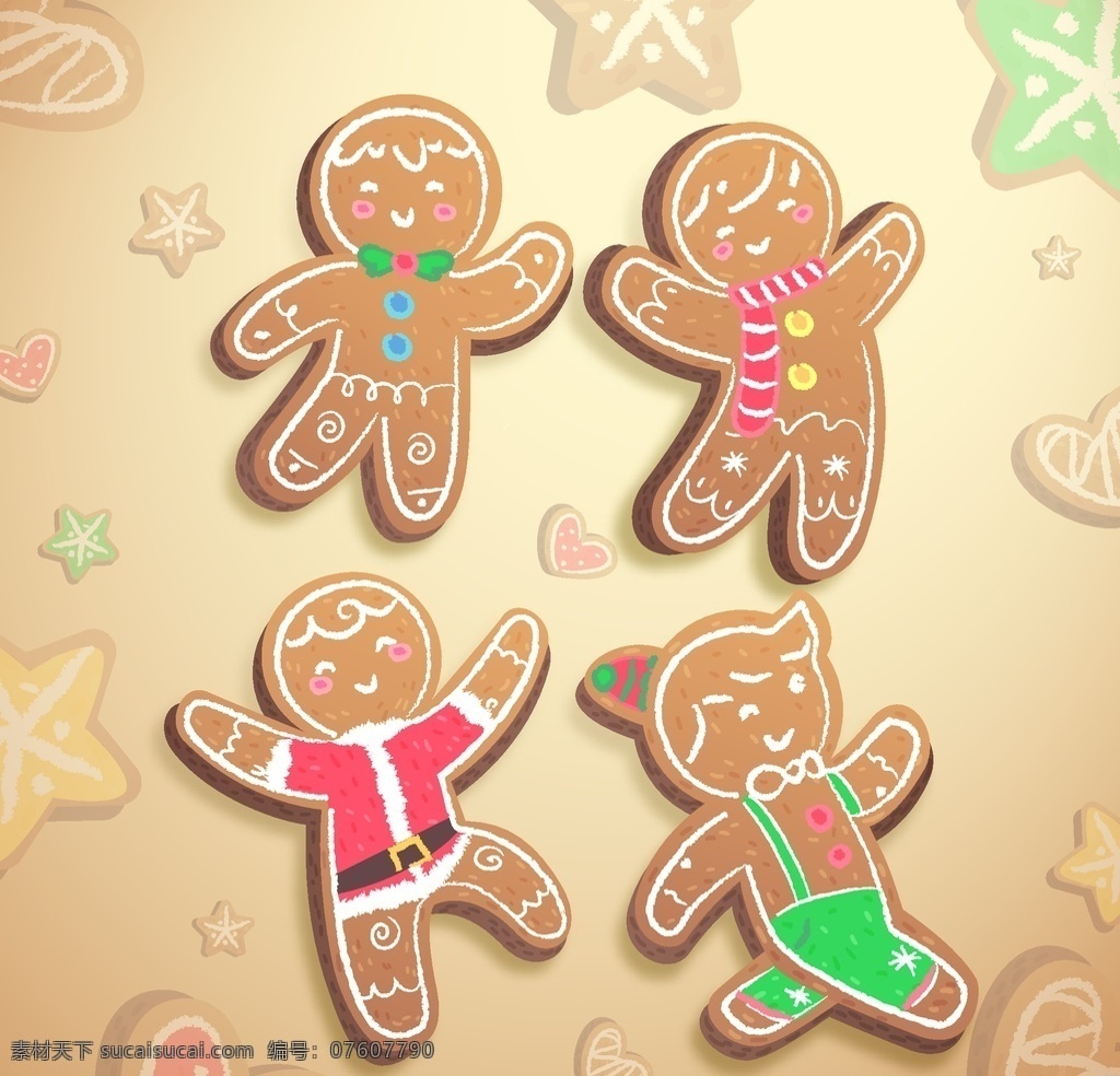 姜饼人图片 姜饼 圣诞食物 圣诞饰品 圣诞节 美食 饼干 点心 童话 插图 插画 ai矢量