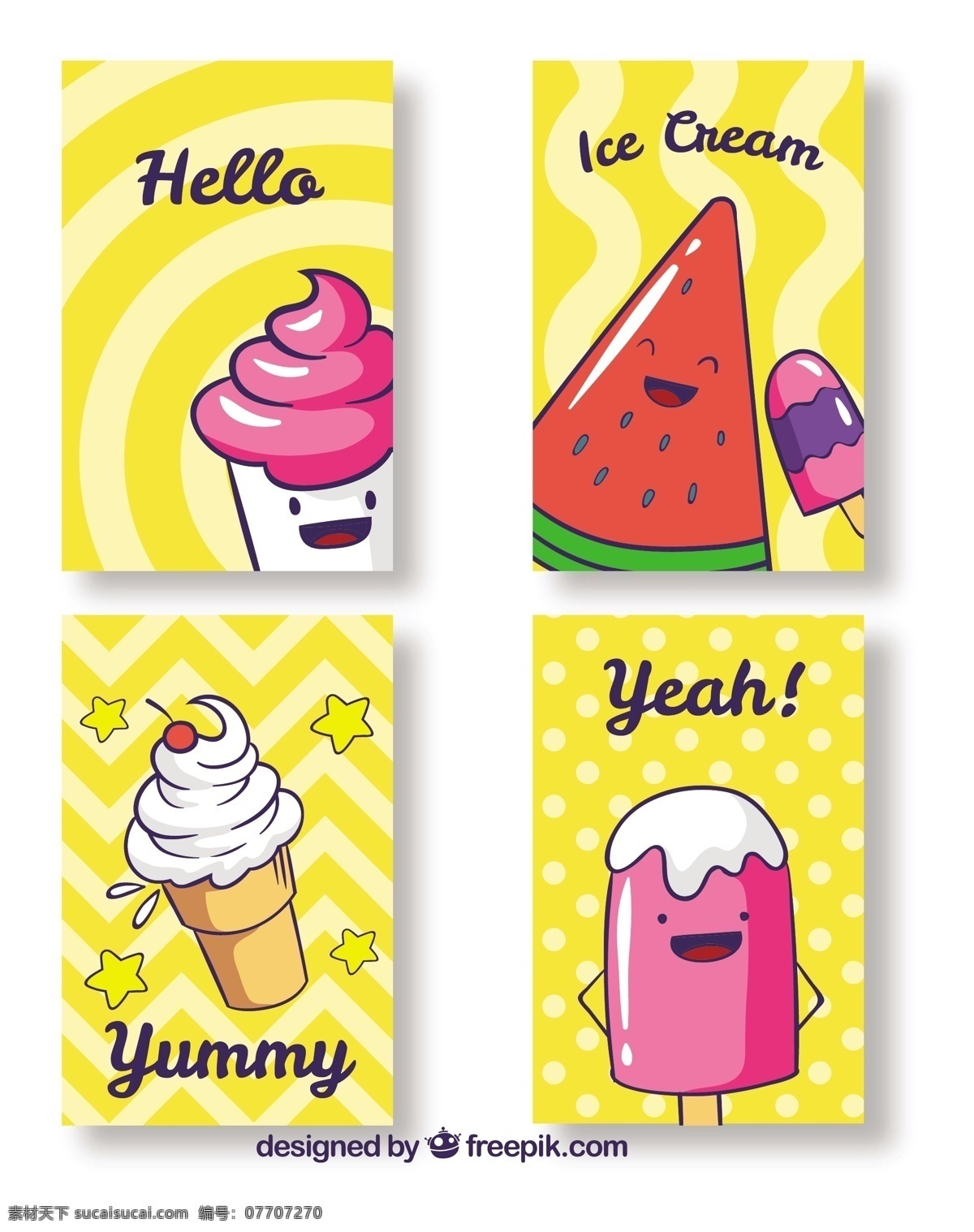 可爱 冰淇淋 大人物 食物 卡片 手 夏天 模板 人物 手绘 颜色 冰 甜 有趣 装饰 甜点 滑稽 奶油 吃 字符