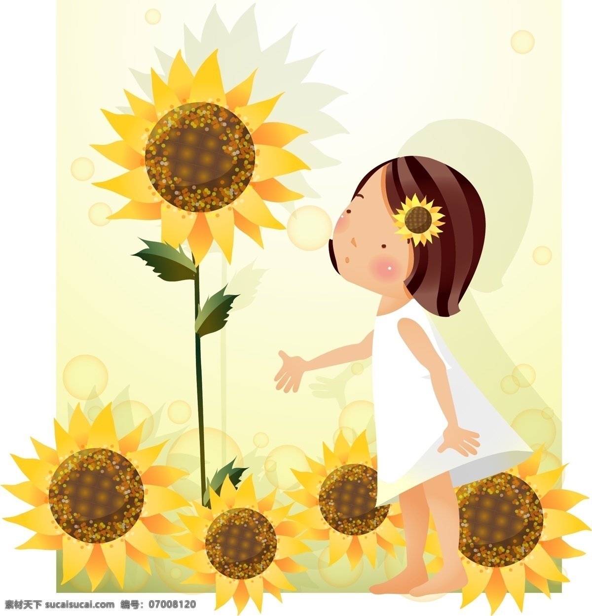 向日葵 主题 韩国矢量素材 花朵 矢量可爱素材 矢量素材 夏季 夏天 叶子 向日葵主题 韩国 iclickart 四季 可爱 女孩 专辑 矢量图 花纹花边