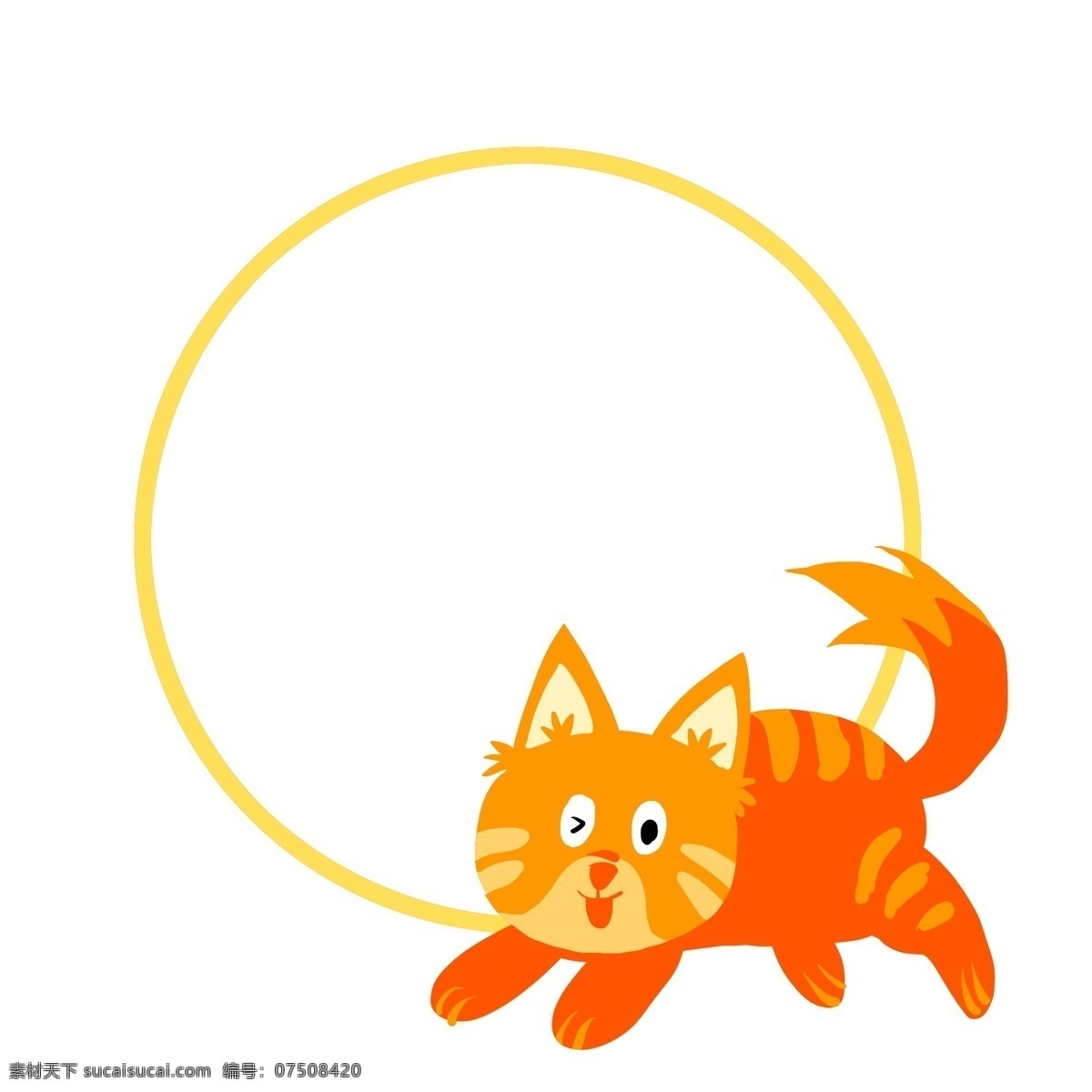可爱 动物 边框 插画 猫咪 圆形边框 可爱边框 小猫 红色猫猫 猫猫圆形边框