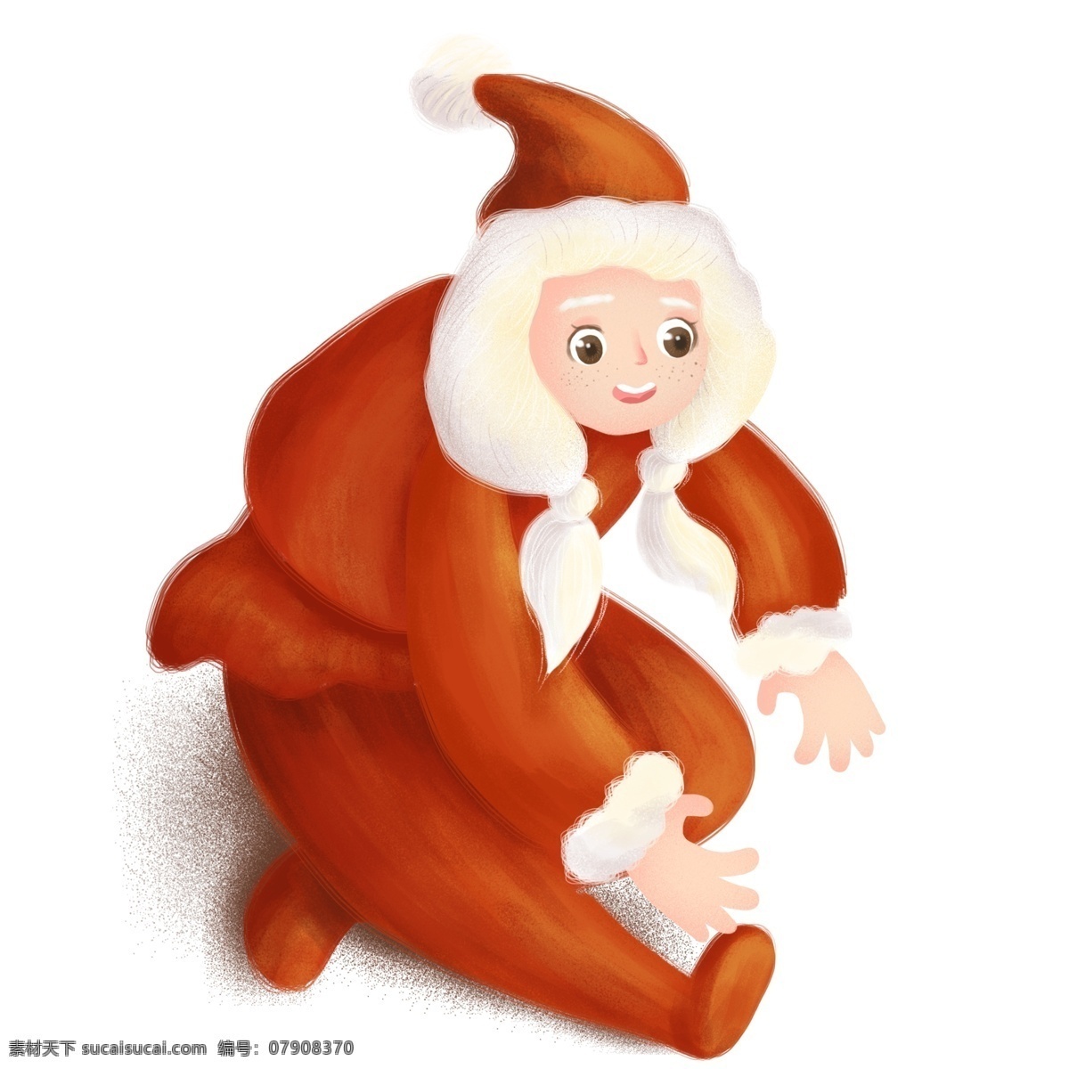 创意 圣诞节 圣诞老人 装扮 女孩 卡通 可爱 插画 手绘