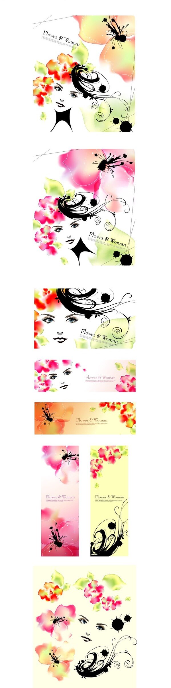 时尚 韩国 花纹 fl 背景 底图 花边 花朵 美女 模板 墨迹 设计稿 头像 叶子 图案 素材元素 源文件 矢量图