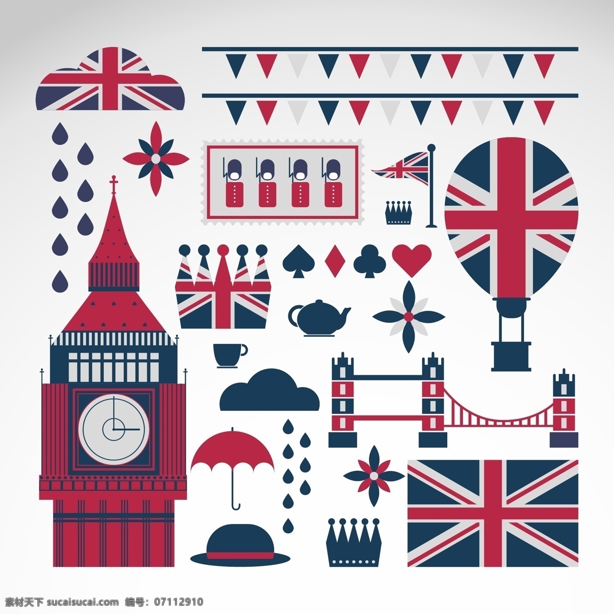 英伦 风格 建筑 风情 国旗 英国 矢量图 建筑家居