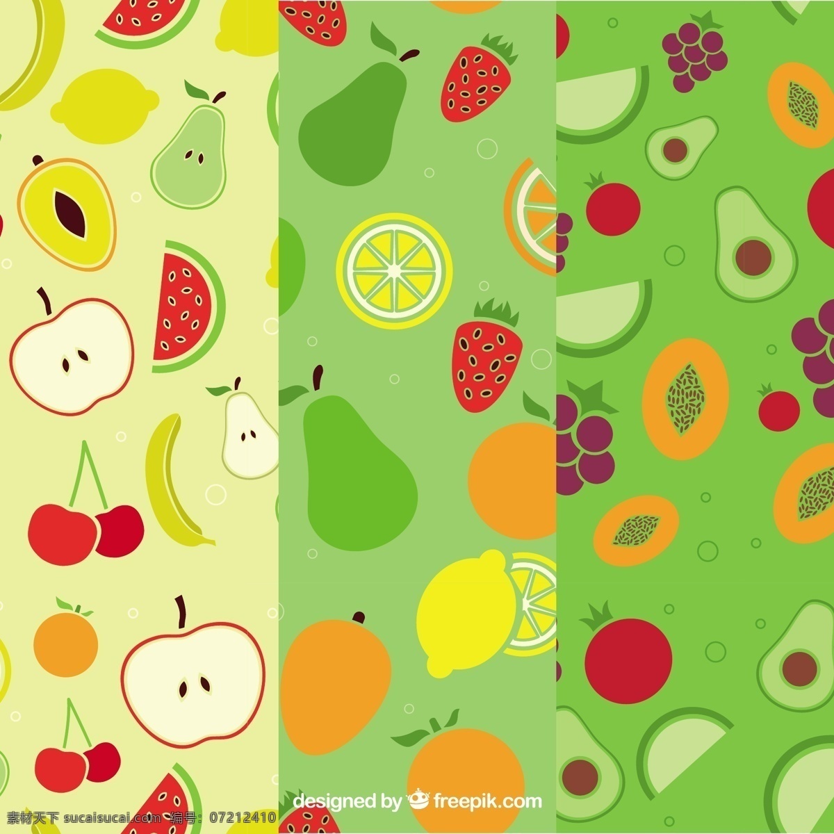 各种 水果 三 平面 图案 集 背景 食物 夏天 颜色 橙色 热带 苹果 平板 装饰 多彩的背景 橙色的背景 无缝的图案 自然的 健康的 自然的背景