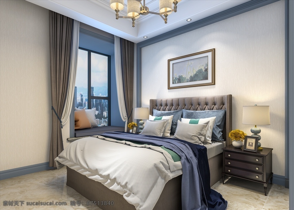 美式卧室设计 美式 卧室 效果图 模型 家装设计 3d设计 室内模型 max