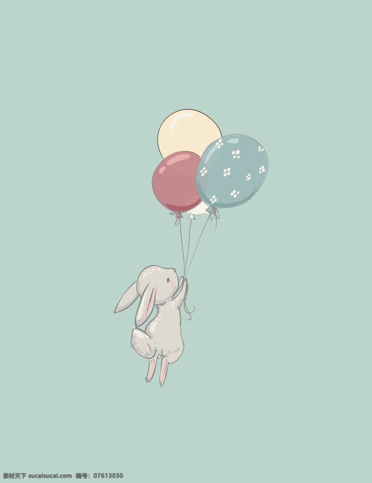 北欧 儿童 手绘 气球 兔子 装饰画