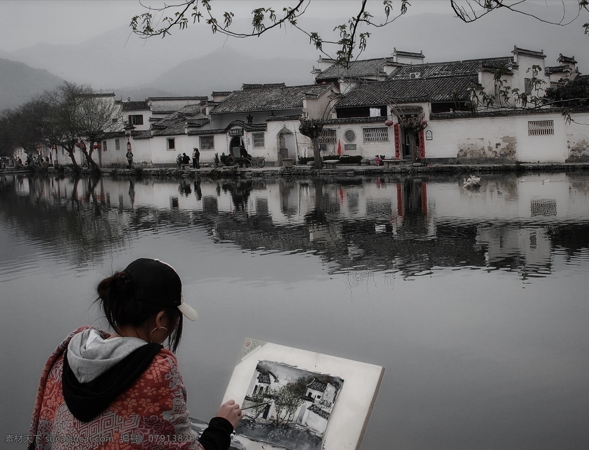 人 画 中 倒影 风光 国内旅游 建筑 旅游摄影 写生 油画 人在画中 人在画中心 家居装饰素材