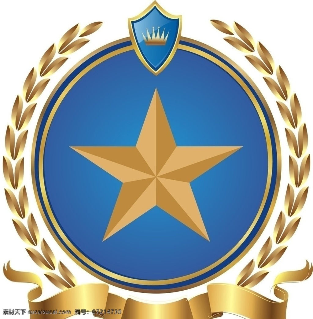 金色 五角星 徽章 标识 金黄色麦穗 盾牌 企业 logo 标志 标识标志图标 矢量