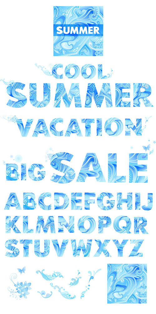 蓝色 矢量 字母 夏天 冷 模式 ue 冰冷的 矢量图 其他矢量图