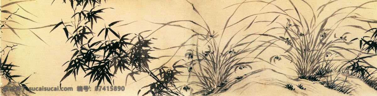 兰 竹 图 花鸟画 兰花 石头 竹子 中国传世名画 古典花鸟画 兰竹图 文徵明 文化艺术