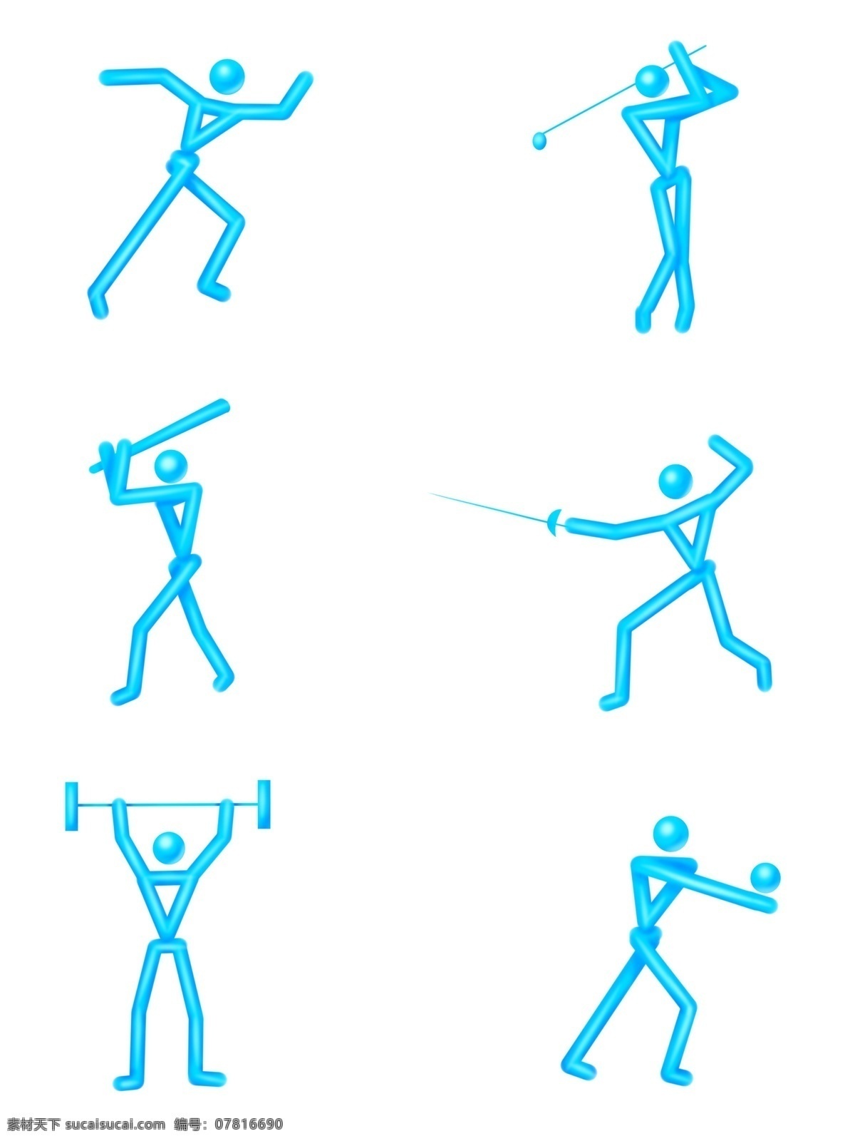 商用 立体 体育运动 蓝色 小人 图标 元素 人物