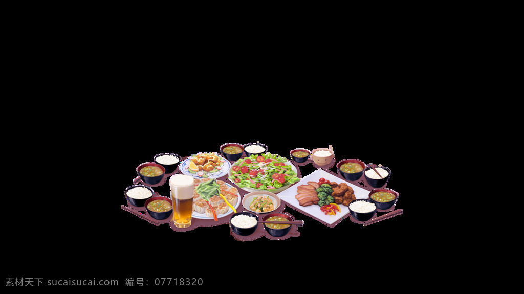 卡通 团聚 美食 元素 午餐 酒杯