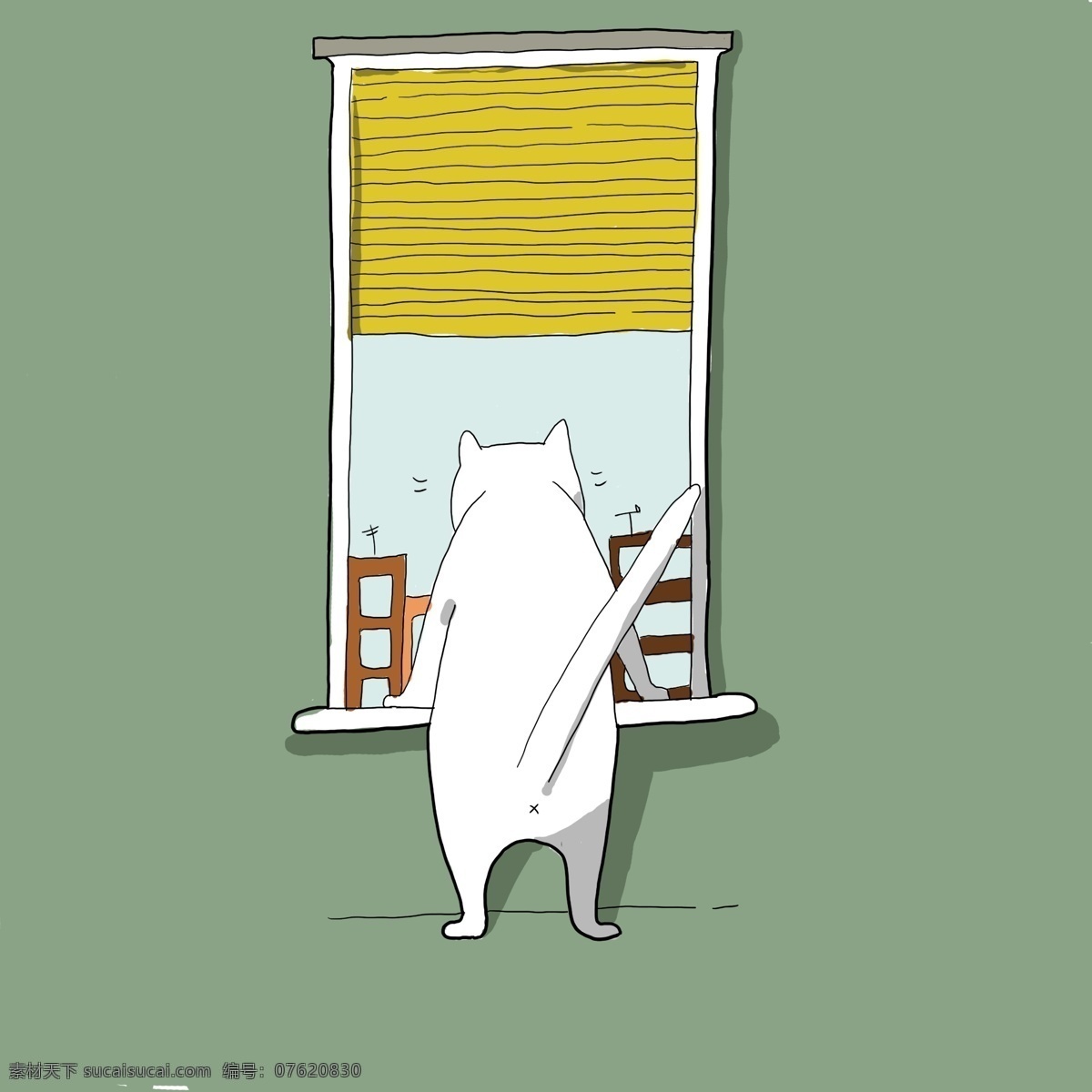 棉 宝 看 诸葛 回来 白色猫咪 扁平 宠物 窗户 等待 简约 卡通