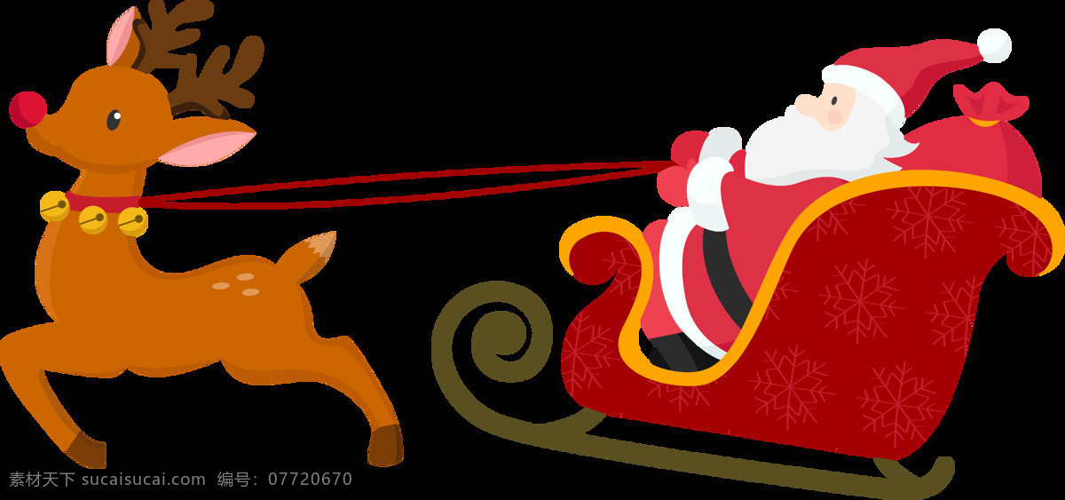 手绘 圣诞 马车 元素 png元素 卡通 免抠元素 圣诞节 圣诞老人 透明元素 小鹿