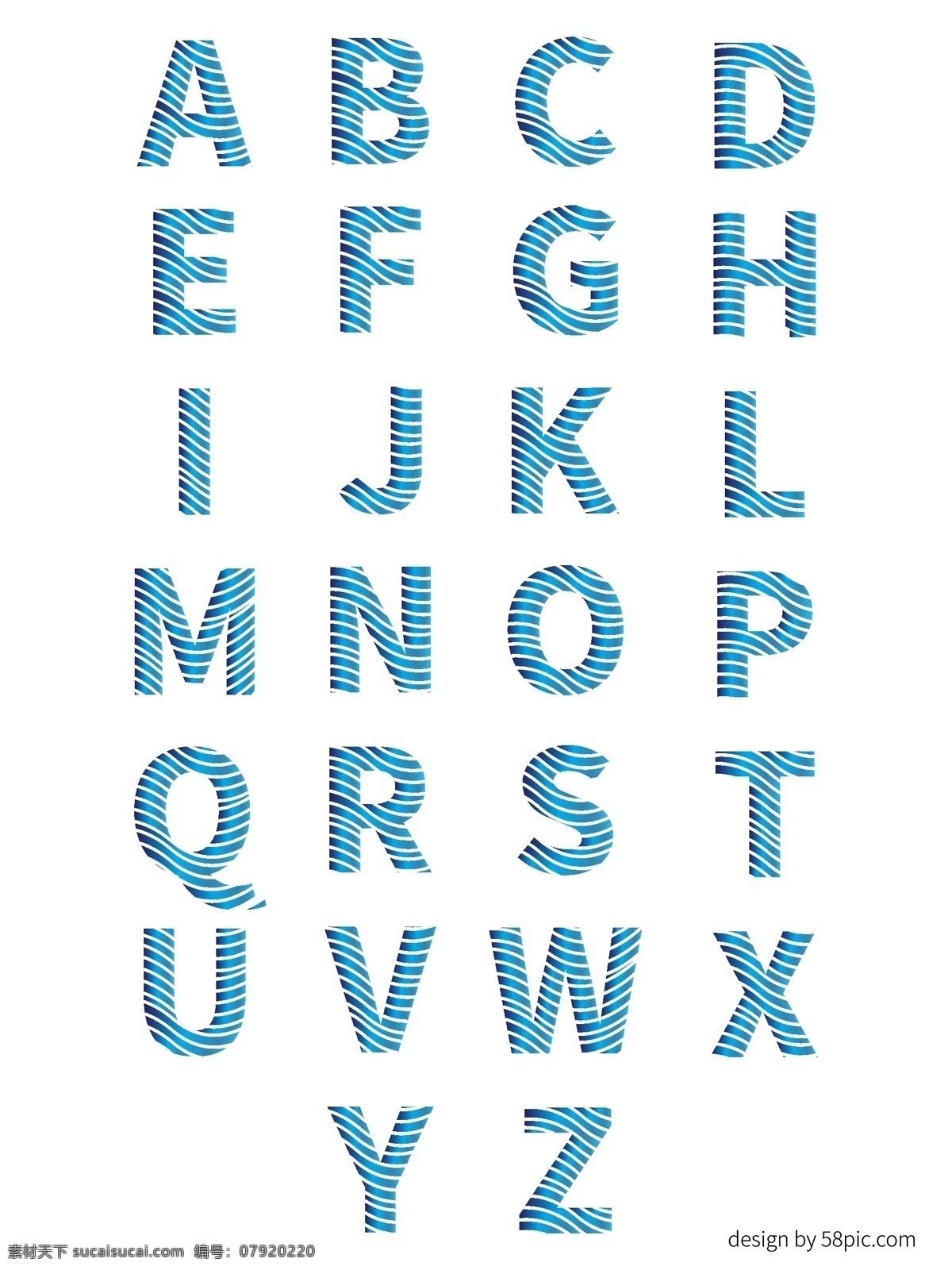 二 十 六 英文 字母 立体 波浪 线 渐变 字体 大写字母 立体字体 渐变字体 波浪形字体 字母套图