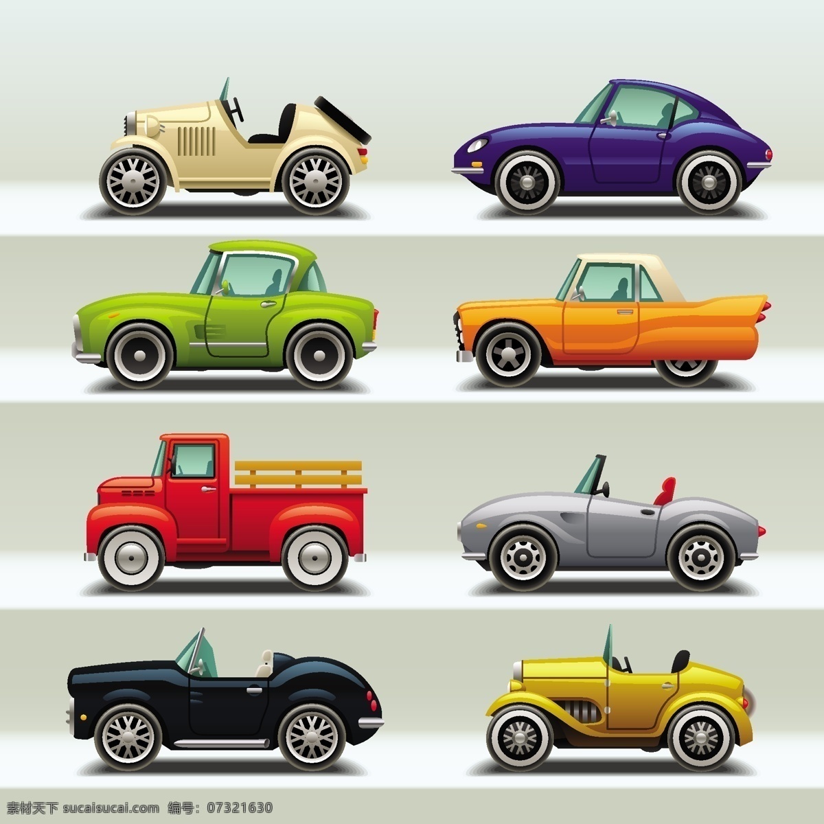 复古 汽车模型 多色 汽车 模型 向量组