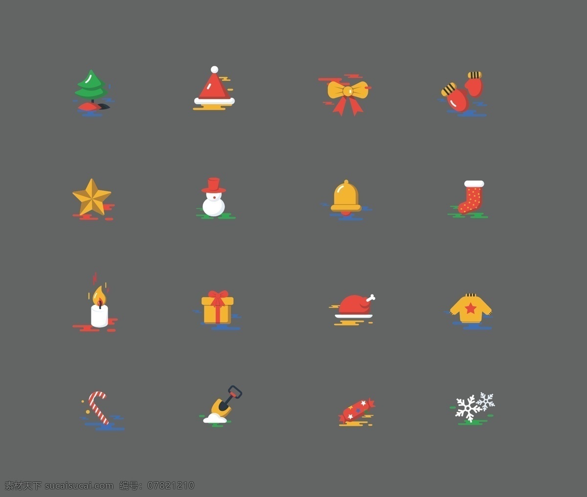 扁平化 圣诞节 图标 元素 圣诞老人 圣诞树 雪花 袜子 icon 雪人 圣诞贺卡 圣诞礼物 蜡烛 火鸡 魔术棒 雪橇