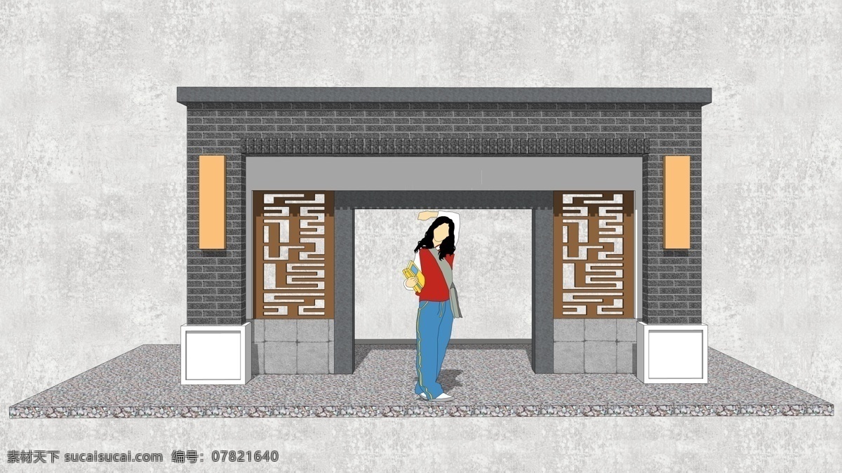 社区大门 小区大门 高档社区 入户门 现代中式大门 简约大门 中式社区大门 大门设计 新中式大门 效果图 草图大师 环境设计