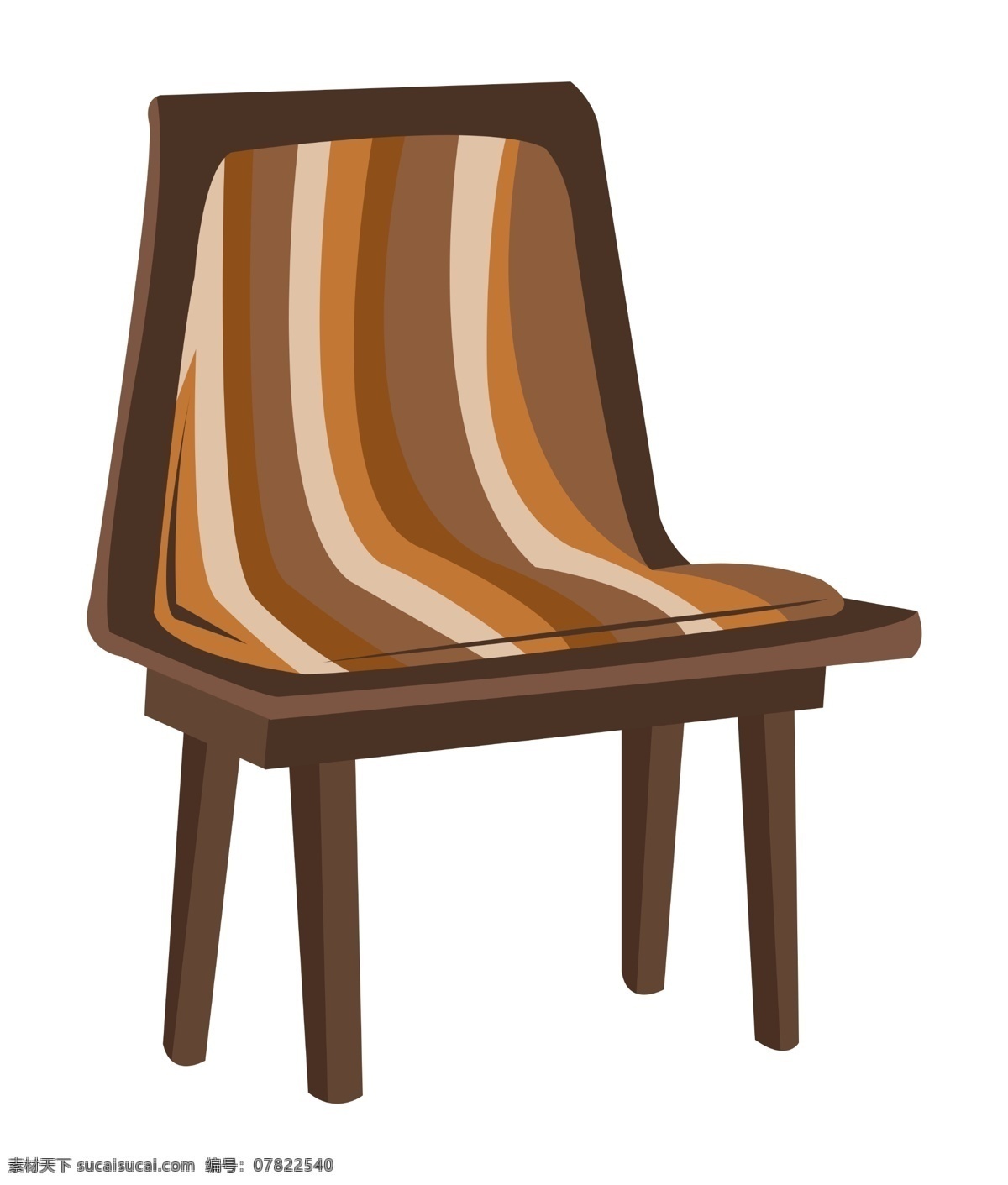手绘 家具 椅子 插画 卡通插画 手绘家具插画 木制品椅子 棕色的垫子 黑色的靠背 精美的家具