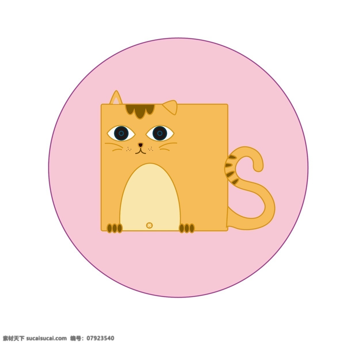 趣味 卡通 扁平化 方形 动物 猫咪 形象 插图 元素 可爱 插画 粉色 动物形象 矢量 橘猫 大橘为重